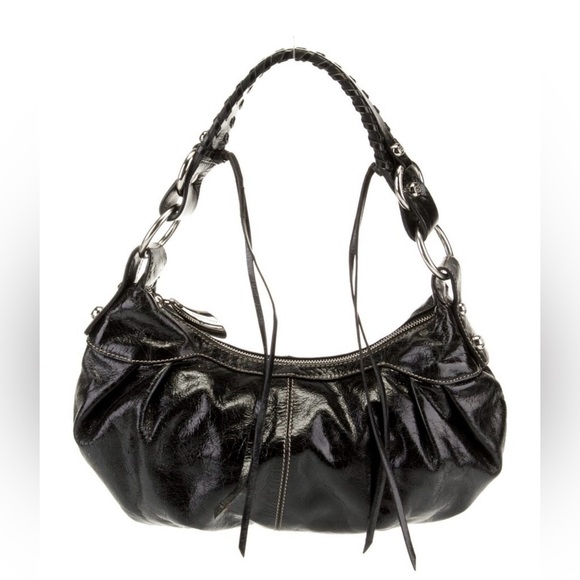 Francesco Biasia Handbags - Francesco Biasia Genuine Leather Metallic Black Shoulder Bag